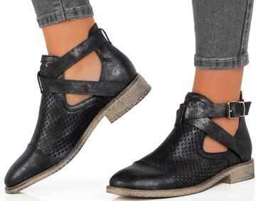 БОТИНКИ С ВЫРЕЗАМИ, ЧЕРНЫЕ, АЖУРНЫЙ ВЕРХ 41