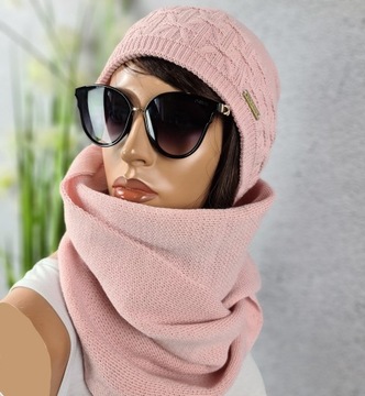 MODNY KOMPLET CZAPKA + DUŻY KOMIN ZIMOWY - KOLORY