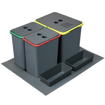 Zestaw koszy do segregacji śmieci z filtrem 1x16L+2x8L do szafek min 60cm