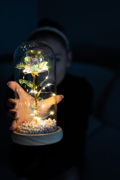 ВЕЧНАЯ РОЗА В СТЕКЛЕ, СВЕТЯЩАЯСЯ СВЕТОДИОДНАЯ ИДЕЯ ПОДАРКА, КРАСИВАЯ, КАК НАСТОЯЩИЙ PL