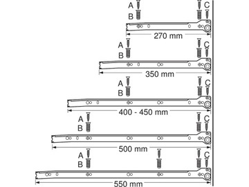 szuflada METABOX częściowy wysuw, 25 kg, 550 mm, H