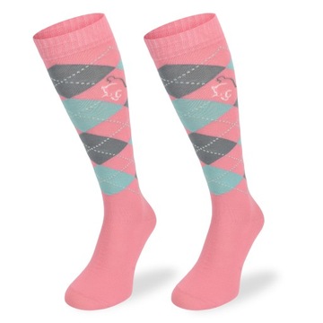 Хлопковые носки для верховой езды - розовые ромбы.