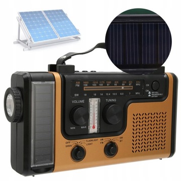 RADIO LED Z KORBĄ RĘCZNĄ AM FM SW SOLAR DYNAMO
