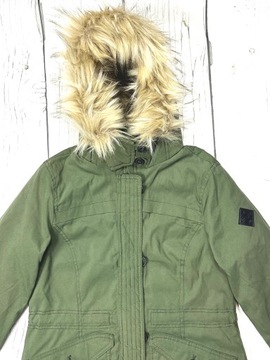 HOLLISTER HERITAGE Kurtka Parka na Futerku Damska Logowana Khaki r. S