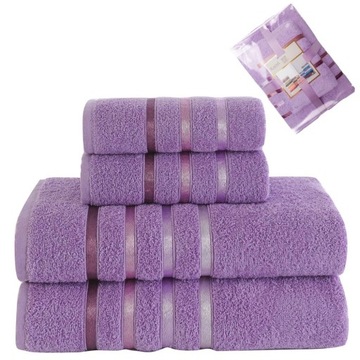 Zestaw 4 ręczniki bawełniane (2x 50x80cm i 2x 70x140cm) BALE liliowy