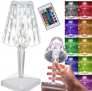 LAMPKA NOCNA STOŁOWA KRYSZTAŁ DIAMENTOWA LED RGB + PILOT DIAMOND DOTYKOWA