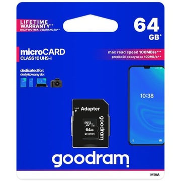ORGINALNA KARTA PAMIĘCI GOODRAM micro SD 64GB 100MB/s SZYBKA TELEFON APARAT
