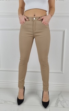 БРЮКИ ЖЕНСКИЕ ИЗ ВОЩЕНОЙ КОЖИ, БЕЖЕВЫЕ, МОДЕЛИРУЮЩИЕ PUSH UP REGULAR 36