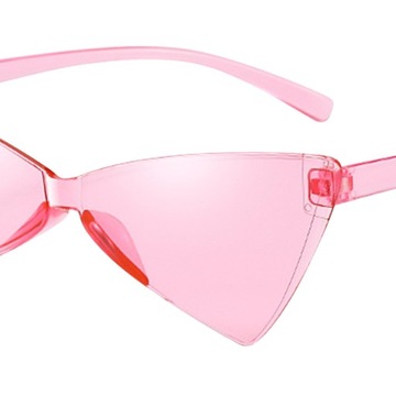 Letnie okulary przeciwsłoneczne kocie oczy, przyciemniane, bezramowe, różowe