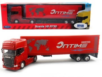 TIR SCANIA V8 R730 MODEL WELLY 1:64 CZERWONY