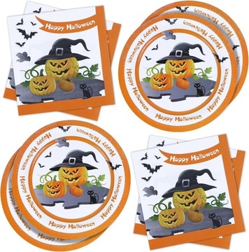 TALERZE SERWETKI JEDNORAZOWE OZDOBNE NA HALLOWEEN ZASTAWA STOŁOWA 40 sztuk