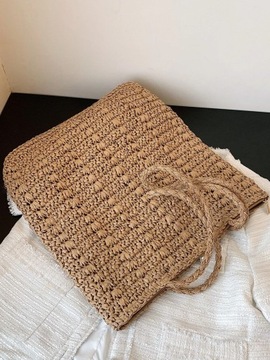 ZAPINANA TOREBKA NA RAMIĘ ETNO KOSZYK PLECIONA TRAWA RAFFIA DUŻA +APASZKA