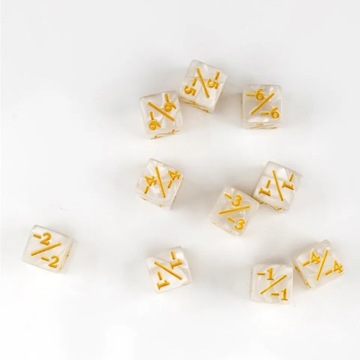 ZESTAW 10 KOSTEK K6 1,6 CM RPG LICZNIK BONUSÓW POZYTYW + NEGATYW MTG