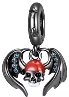 MD charms zawieszka skrzydła czarna czaszka | S925