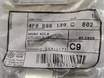 Śruba przeciw kradzieżowa 4F0698139C wzór 802