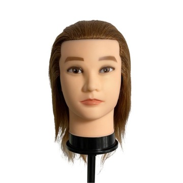 GŁOWA GŁÓWKA FRYZJERSKA TRENINGOWA MĘSKA NATURALNE LUDZKIE WŁOSY BRĄZOWA