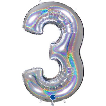 BALON 10OCM CYFRA SREBRNA HOLOGRAFICZNA 3