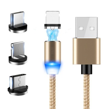 МАГНИТНЫЙ КАБЕЛЬ 3в1 ДЛЯ IPHONE LIGHTNING ANDROID MICRO USB TYPE-C ДЫШАЩИЙ 1м
