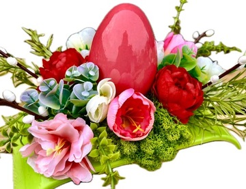 Stroik Wielkanocny Kwiatowy na Wielkanoc Dekoracja Stołu na Stół Duże Jajko