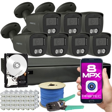 Kompletny monitoring CYFRA IP 7 kamer 8Mpx zewnętrzne PoE 4K grafitowe 4TB