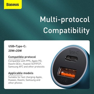 АВТОМОБИЛЬНОЕ ЗАРЯДНОЕ УСТРОЙСТВО BASEUS FAST ДЛЯ ТЕЛЕФОНА USB-C USB МОЩНОЕ 40 Вт PD QC