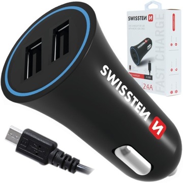 SWISSTEN ŁADOWARKA SAMOCHODOWA 2,4A 2x USB+ mikro