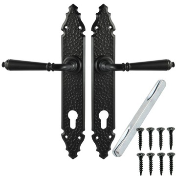 KLAMKA DRZWIOWA CZARNA LOFT RETRO KUTA 90 mm wkład