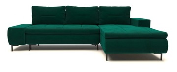 Narożnik zielony welur na czarnych nogach 280x180