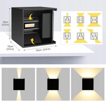 Lampa elewacyjna zewnętrzna LED Kinkiet Kwadrat czarny ciepły biały 3000K !