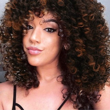 Afro Peruka kręcone brązowe włosy 36 cm + błyszczyk MILDISO