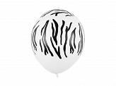 Balony zebra, safari, 30 cm, białe, 6 szt.