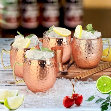 KUBKI DO KOKTAJLI MOSCOW MULE, ZESTAW 4 MIEDZIANYCH KUBKÓW MULE, 530ML