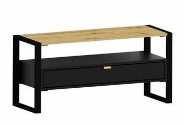 Szafka RTV z szufladą LOFT kolor dąb artisan+czarny nogi czarne metalowe