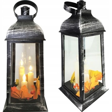 ZESTAW LAMPION LATARENKA CORTINA ZNICZ 31 CM JESIENNA OZDOBNA ŚWIECE LED