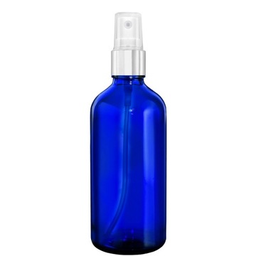 BUTELKA SZKLANA NIEBIESKA 100ML Z ATOMIZEREM SREBRNYM SPRAY