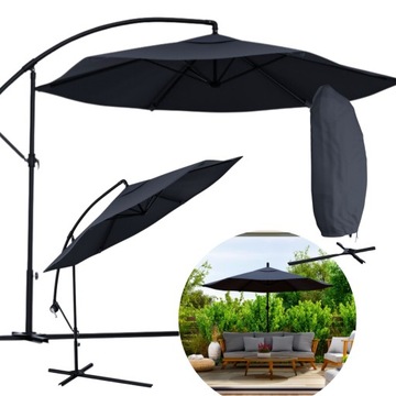PARASOL OGRODOWY NA WYSIĘGNIKU DUŻY GRAFIT ANTRACYT 300cm + Pokrowiec