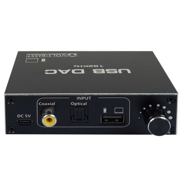 KONWERTER AUDIO USB DAC TOSLINK COAXIAL CINCH AUX WZMACNIACZ REGULACJA BASS