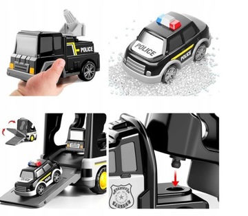 RADIOWÓZ POLICJA AUTKA DUŻY ZESTAW POJAZDÓW NA NAPĘD LAWETA LED MUZYKA 7W1