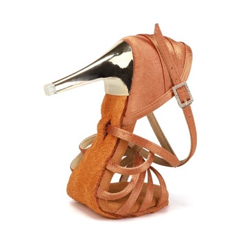 Коричневые танцевальные туфли - золотая каблука 8,5 см