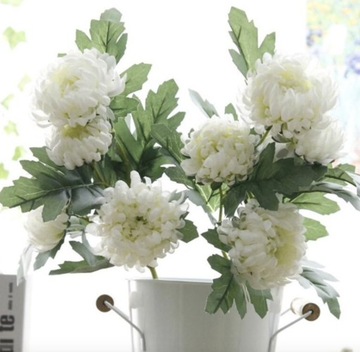 БУКЕТ БЕЛЫХ ХРИЗАНТЕМ 5 ГОЛОВОК СР. ГОЛОВКИ 10 СМ