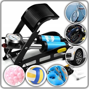 МОЩНЫЙ ДВУХПОРШНЕВОЙ АВТОМОБИЛЬНО-ВЕЛОСИПЕДНЫЙ НОЖНОЙ НАСОС С МАНОМЕТРОМ