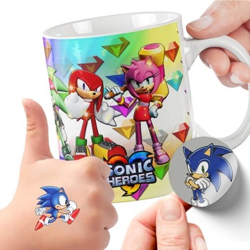 ZESTAW NA PREZENT KUBEK DLA DZIECI TATUAŻE NAKLEJKI SONIC JAKOŚĆ