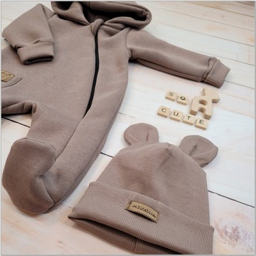 Kombinezon z ocieplanej dresówki +czapka chocolate 74