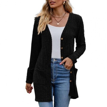STYLOWY SWETER DAMSKI DŁUGI CIEPŁY ROZPINANY GUZIKI WIZYTOWY
