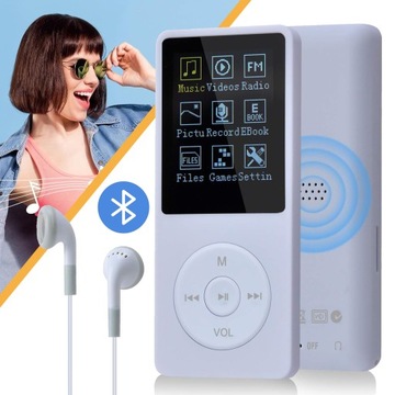 BIAŁY ODTWARZACZ MUZYCZNY, PRZENOŚNY ODTWARZACZ MP3 16 GB BLUETOOTH 5.0