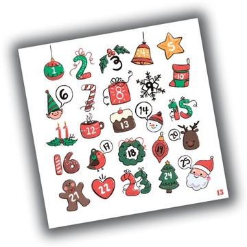 NAKLEJKI ŚWIĄTECZNE ADWENTOWY KALENDARZ 10x10 wzor