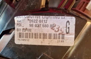 CITROEN DS5 SVĚTLO LEVÝ ZADNÍ W KRYT 9803168080