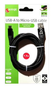 Kabel do ładowania i przesyłania danych Sologic USB A na Micro USB 1,5m