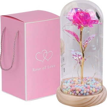 ВЕЧНАЯ РОЗА В СТЕКЛЕ, ПОДАРОК ​​НА ДЕНЬ БАБУШКЕ И ДЕДУШКЕ, ПОДСВЕТКА СВЕТОДИОДНАЯ