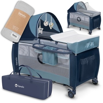 ŁÓŻECZKO TURYSTYCZNE KOJEC LIONELO SVEN + KOCYK BAMBUSOWY SWADDLE BLUE